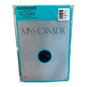 Vtg Miss Canada reinforced panty and toe pantyhose charcoal Queen 100% Nylon 045